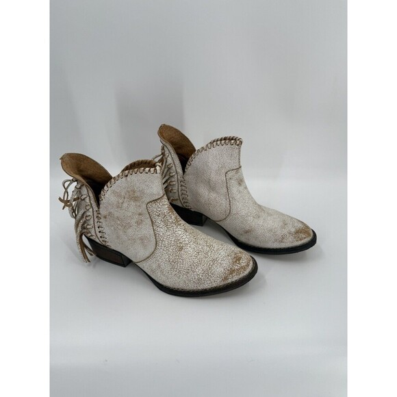 Circle G Women’s White Tan Fringe Booties Ankle Boots Size 8 Excellent UC - Picture 4 of 12